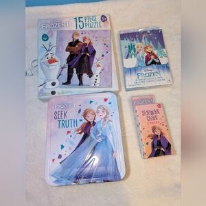 Disney Frozen Puzzle, Playing Jumbo Cards, and Sidewalk Chalk Activities Lot